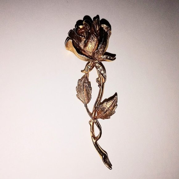 Vintage Elegant Flower Gold-tone  Brooch Pin Rose Long Stemmed #1 - Picture 1 of 3